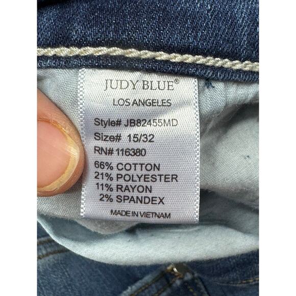 Judy Blue Women's Distressed Raw Hem Stretch Denim Dad Jeans - Size 15 (36x30.5) - Picture 6 of 6